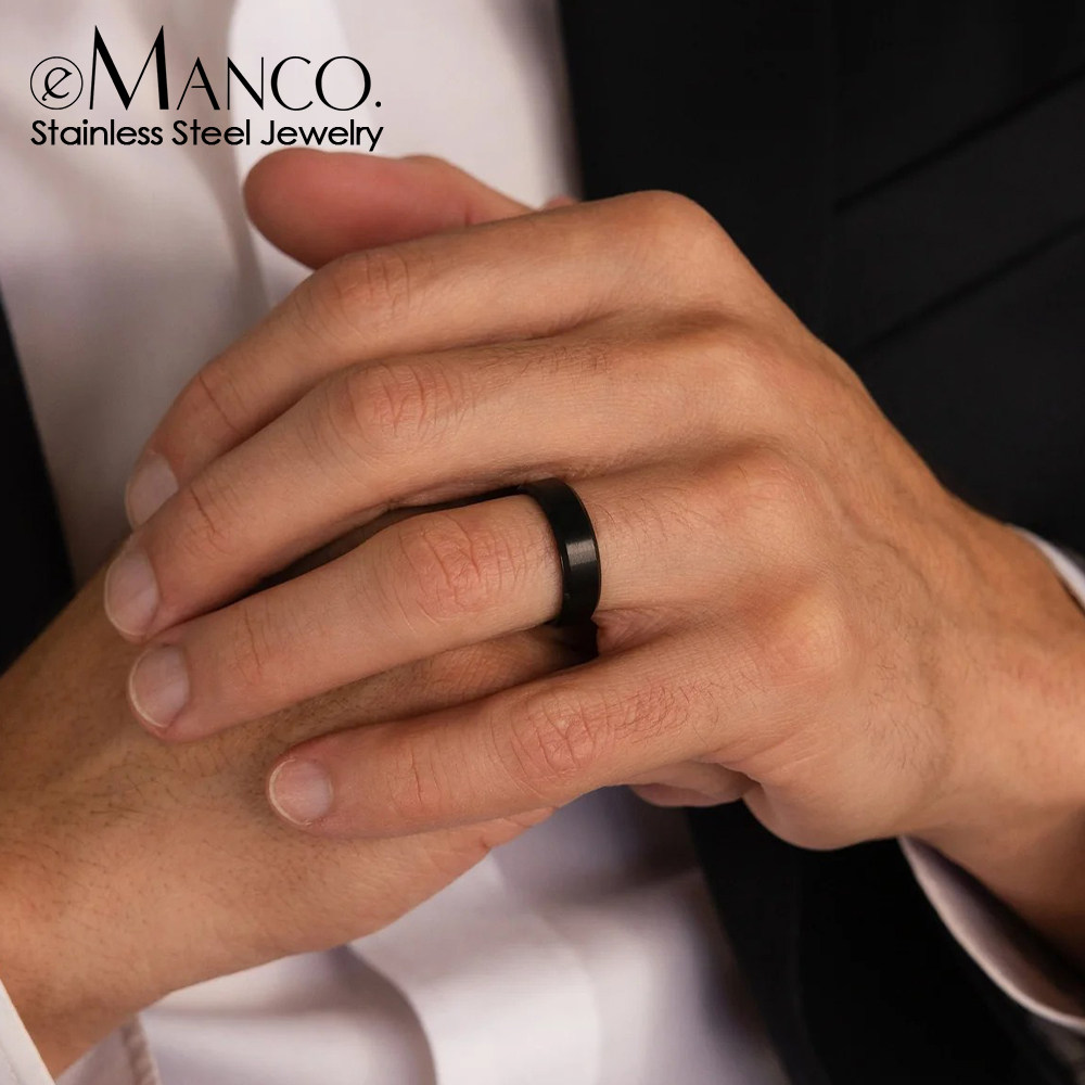 eManco钛钢不掉色戒指情侣戒子简约素面光圈男士时尚轻奢小众介子