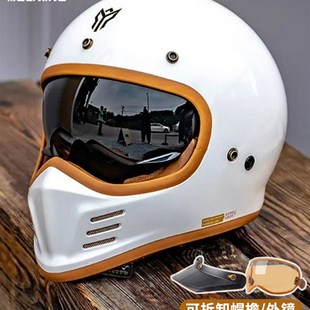 野马3c认证摩力行复古自行车头盔冬季男女哈雷巡航拉力盔机车全盔