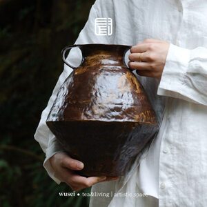 闻说WUSEI 日式侘寂风手工大花瓶 陶艺茶空间花器客厅摆件茶道具