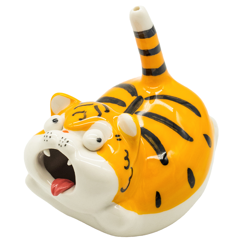 可爱桌面老虎摆件陶瓷香插线香创意茶宠生肖不倒翁客厅茶几家用