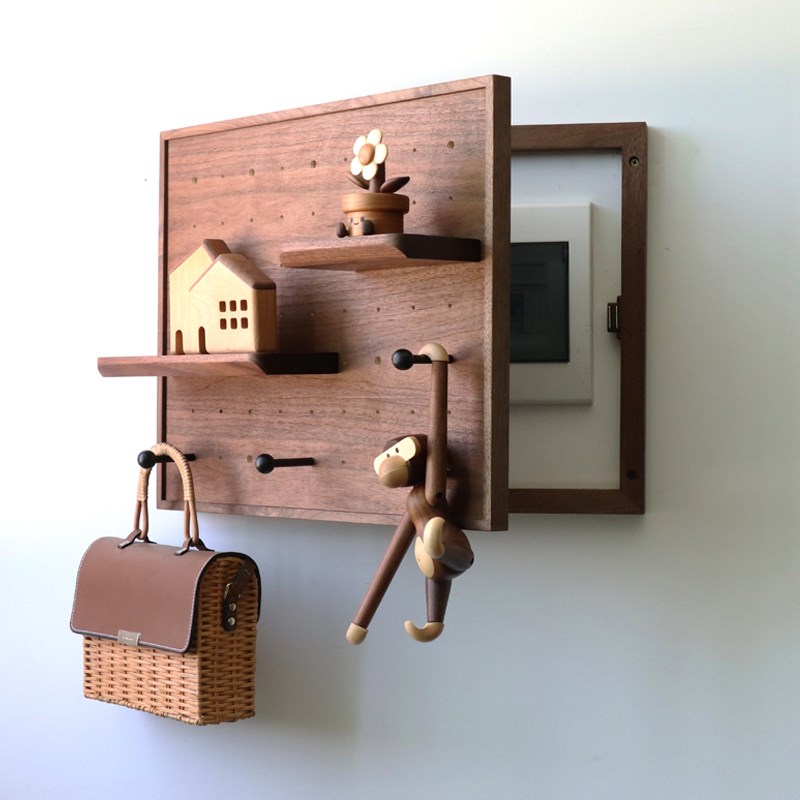 电表箱装饰画配电箱遮挡置物架玄关电闸墙上挂钩黑胡桃实木可定制