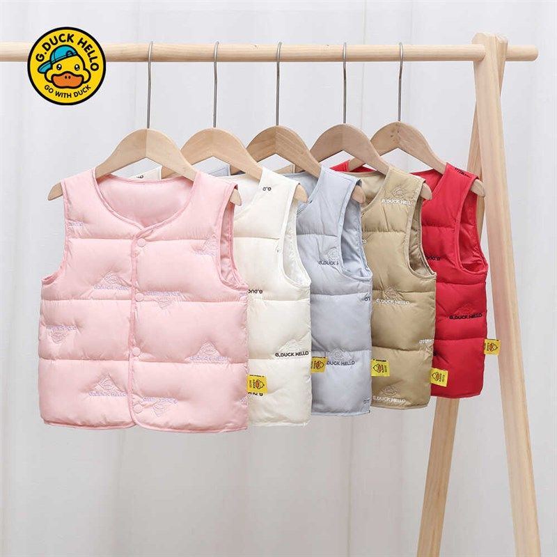 哈罗小黄鸭儿童羽绒服马甲轻薄款秋冬季男女童背心内外穿宝宝坎肩