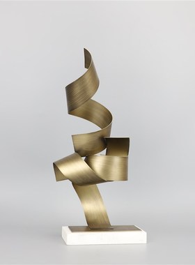 新中式金属大理石飘带摆件样板房样z品屋展示中心卧室书房客厅桌