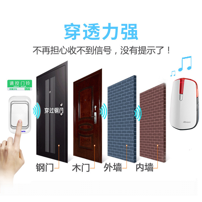 海得曼门铃无线家用超远距离智能一拖二电子遥控玲病人老人呼叫器