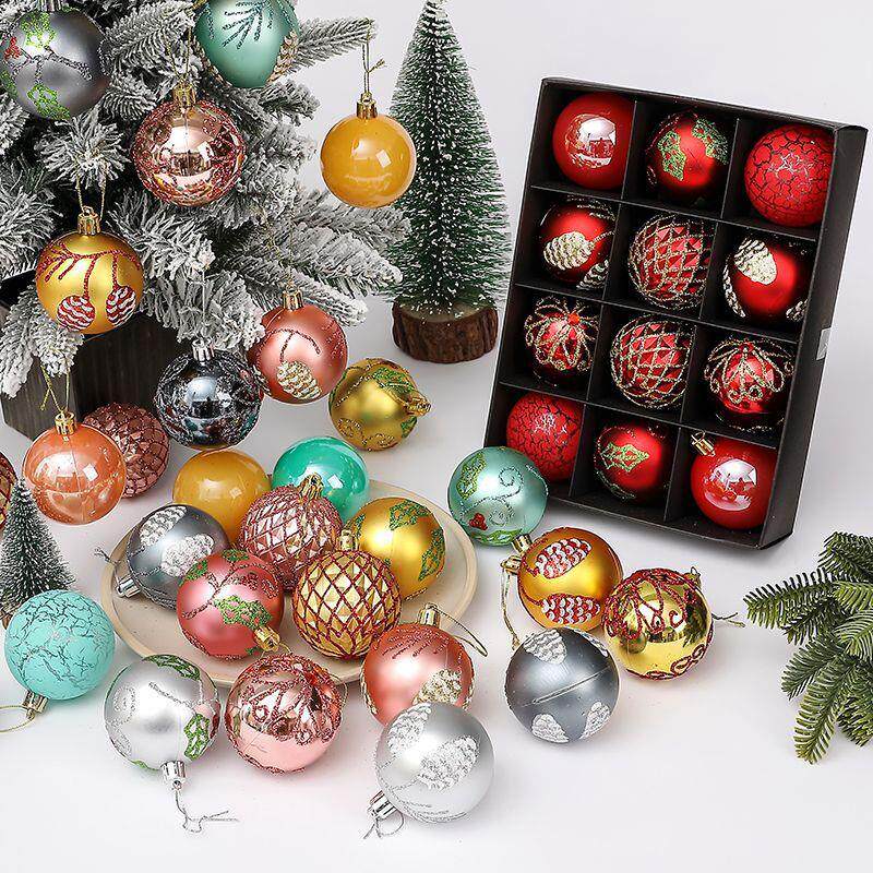 圣诞树装饰挂件亮光球圣诞装饰套装节日吊球橱窗吊顶彩绘球多兰之