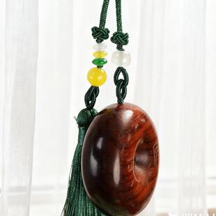 缎光紫檀嵌银平安扣镶嵌银丝吊坠配饰牌子平安钥匙扣手机防丢挂件