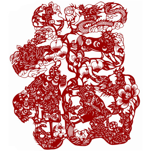 十二生肖福字剪纸图案黑白打印底稿高清纯手工P刻纸素材图样复印