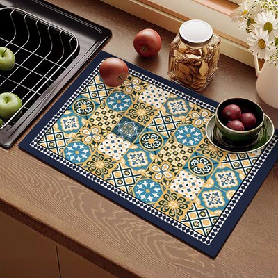 厨房台面沥水垫复古p花砖干燥垫速干吸水垫咖啡机茶桌杯垫