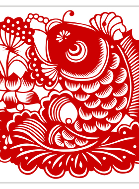 HN39高清刻纸图案素材鱼手工剪纸练习I图样黑白复印打印底稿中国