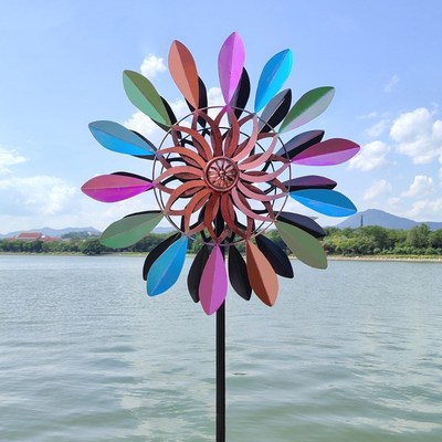 七彩风车旋d转双面铁艺户外花园装饰摆饰民宿露台网红小院造景布