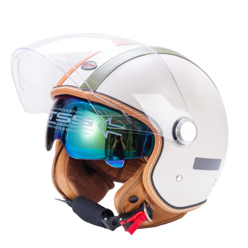 大头围3C认证双镜片新国标皮面电动摩托车男女通用复古秋冬季头盔