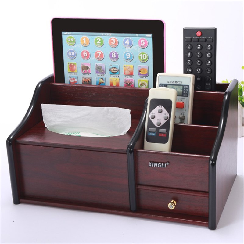 遥控器收纳盒客厅创意中式家用多功能木质茶几办公桌面手机遥控盒