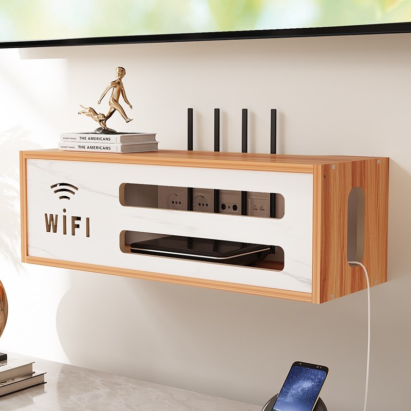 路由器收纳盒电视机顶盒置物架wifi无线光猫放置架插排电线遮挡箱