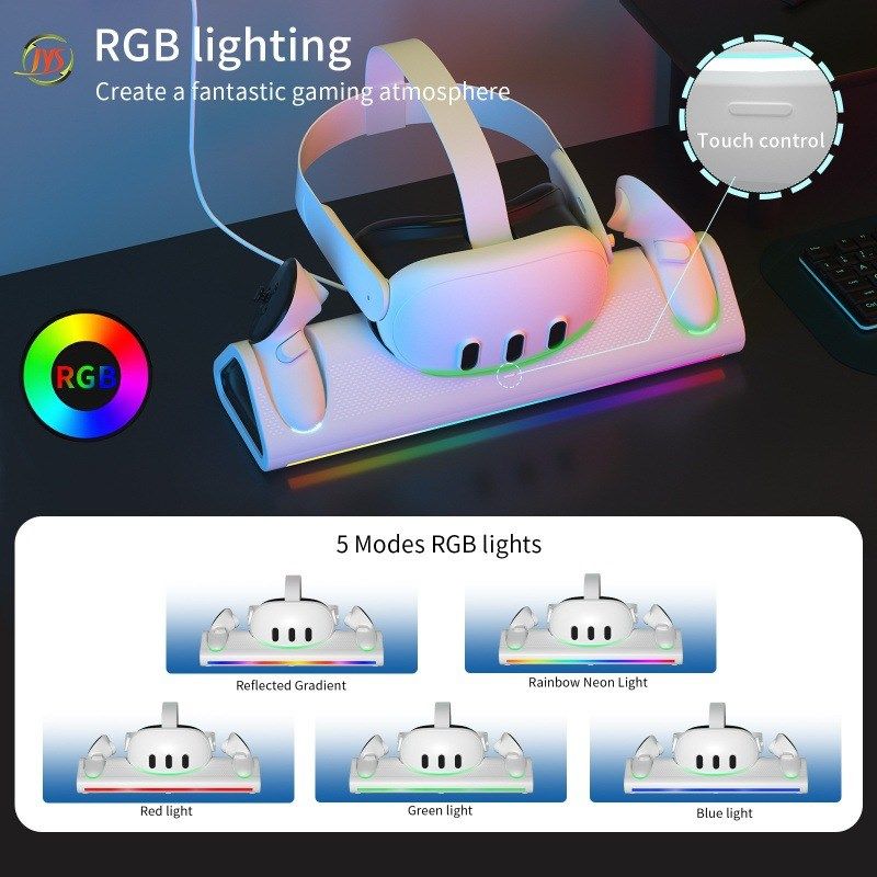 Meta quest3 VR眼镜手柄磁吸触点充电底座配电池套装带RGB炫彩灯