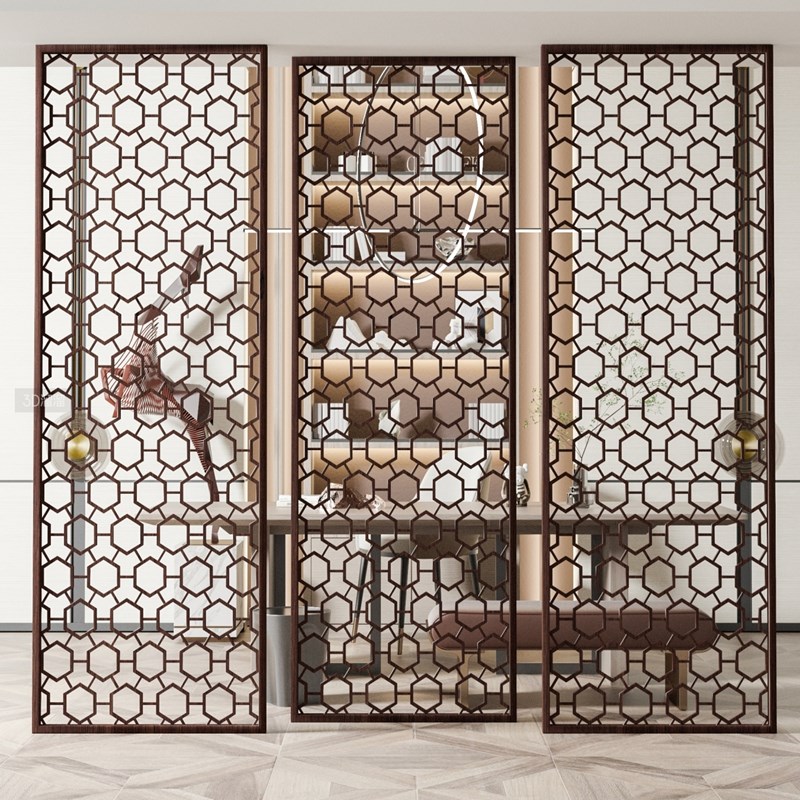 不锈钢镂空金属屏风新中式隔断酒店大厅售楼部客厅玄关雕花