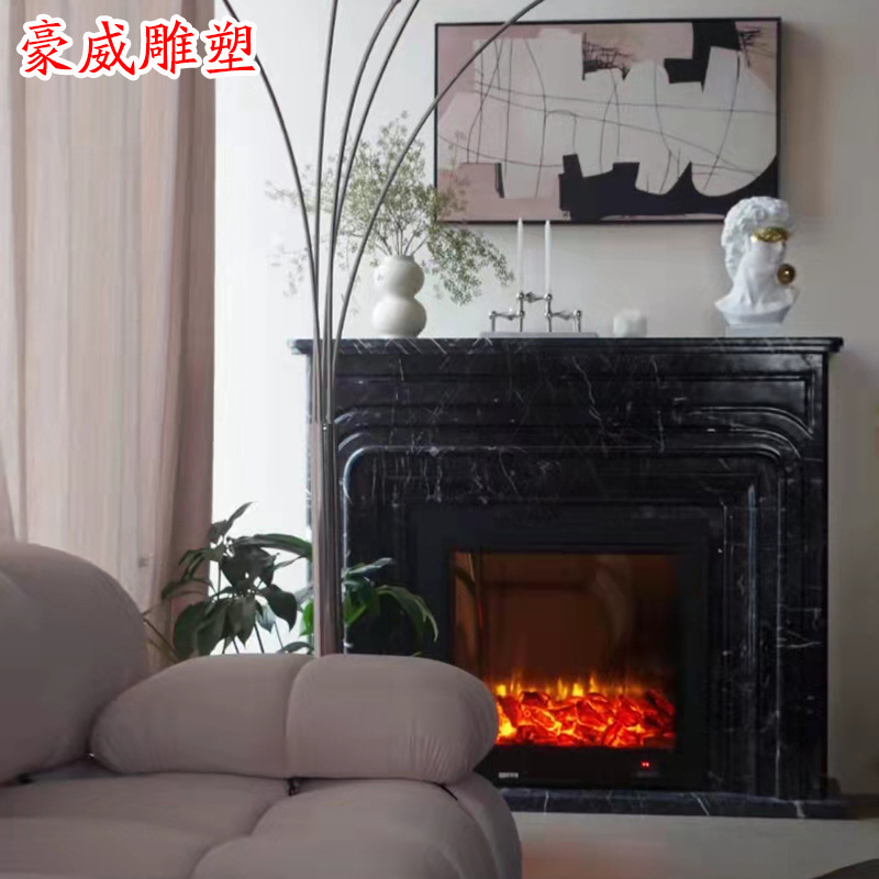 大理石壁炉石雕欧式黑白根复古简约现代法式家用取暖装饰石材壁炉