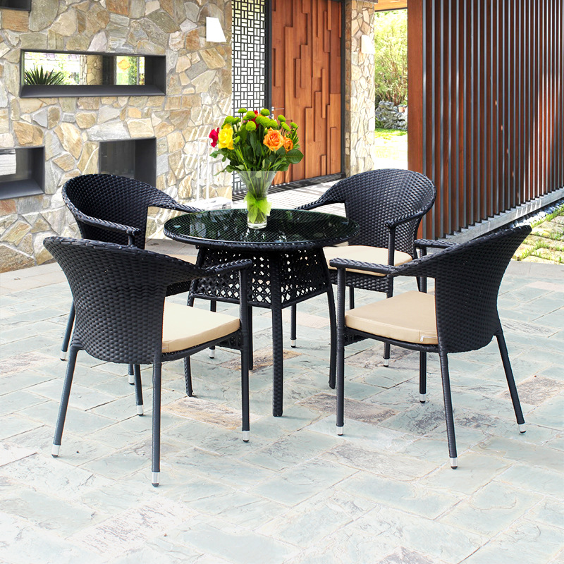 户外家具庭院藤编餐桌椅组合酒吧花园藤椅五件套靠背椅现代简约