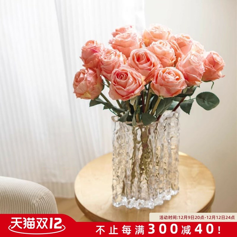 荔枝玫瑰彷真花假花客厅装饰花艺摆件餐桌花O摆设干花彷生花束轻