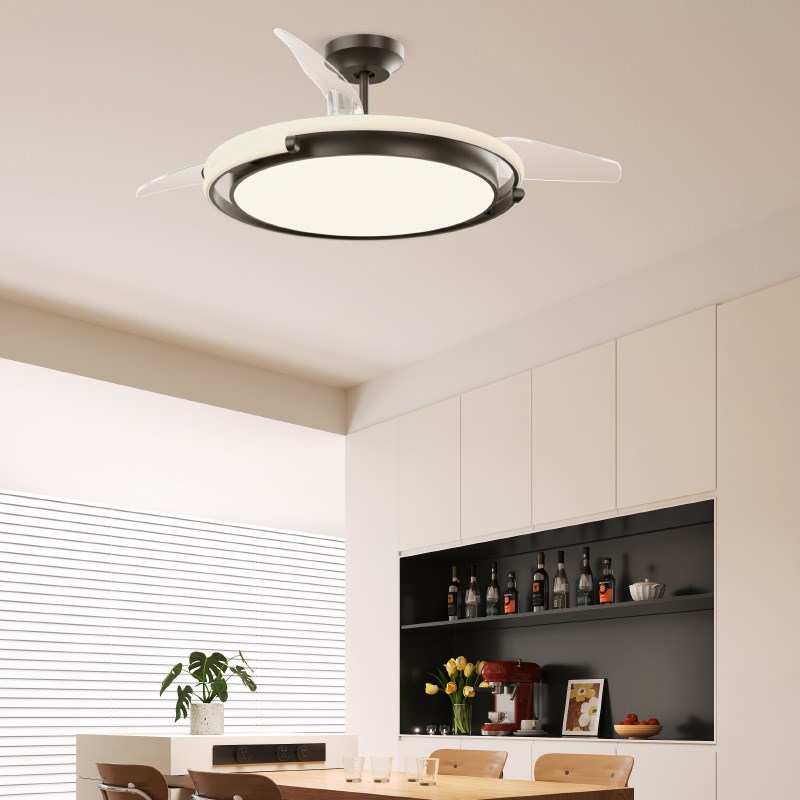 照明隐形扇客厅k餐厅黑色吊灯卧室简约现代电扇风扇灯FS