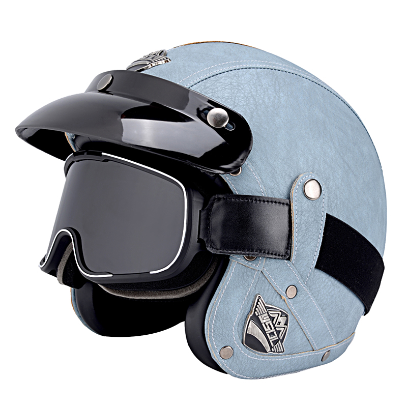 四季通用复古摩托车m头盔哈雷太子巡航机车半盔皮男女电动车安全