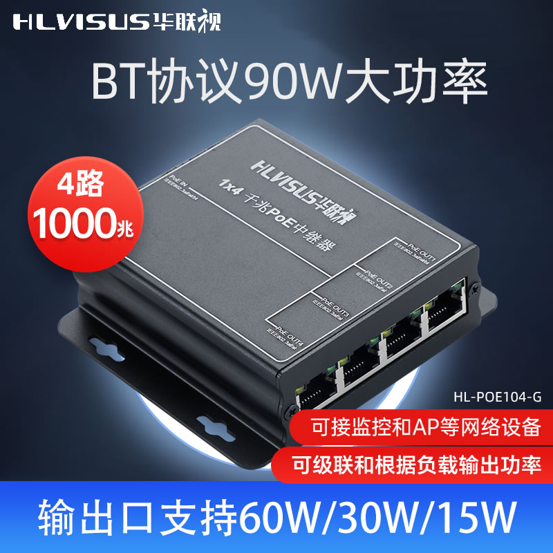 POE分离器一分二三四BT协议90W中继器级联宝延长大功率显示屏网关