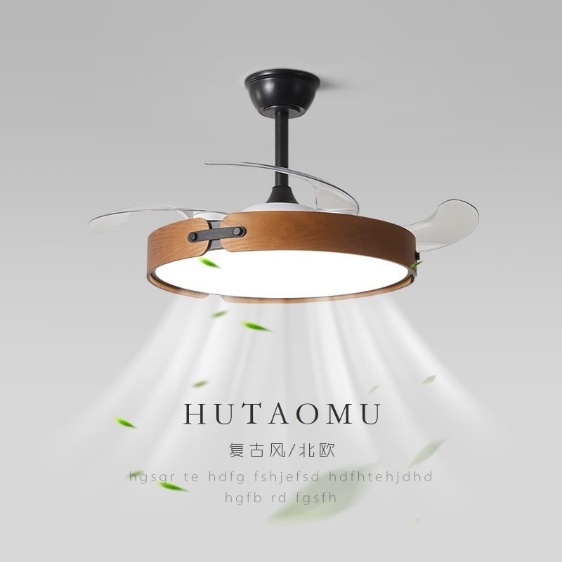 覆古隐形吊扇灯吊扇灯美式饭厅灯护眼灯实木一体卧V室大风力吊扇
