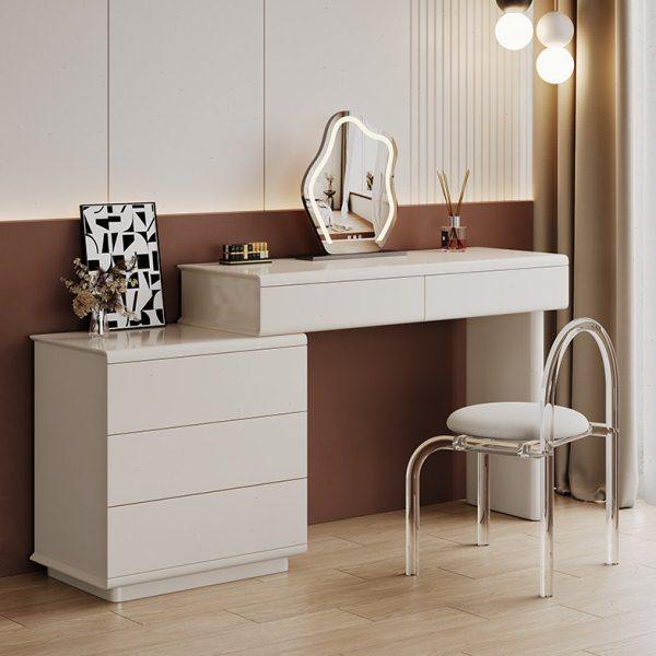 奶油风梳妆台现代简约主卧高级小户型日式实木化妆桌带收纳柜一体