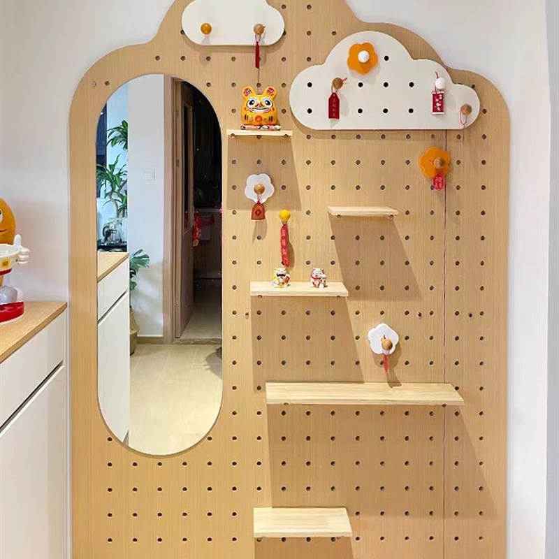 洞洞板穿衣镜一体定制电表箱入户玄关带镜子高清收纳置物架