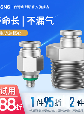气动快插不锈钢外螺纹直通接头PC4/6/8/10/12/14/16 M5 R01