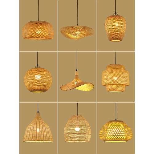 竹艺吊灯竹编藤编中式灯笼复古禅意创意灯具餐厅餐饮茶室民宿灯罩