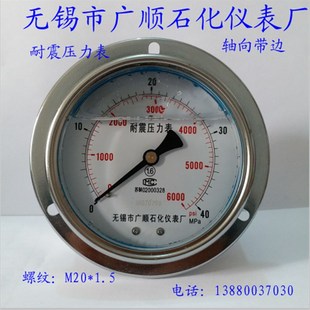 无锡市广顺石化仪表厂YN100ZT耐震压力表 1.5轴向带边 M20