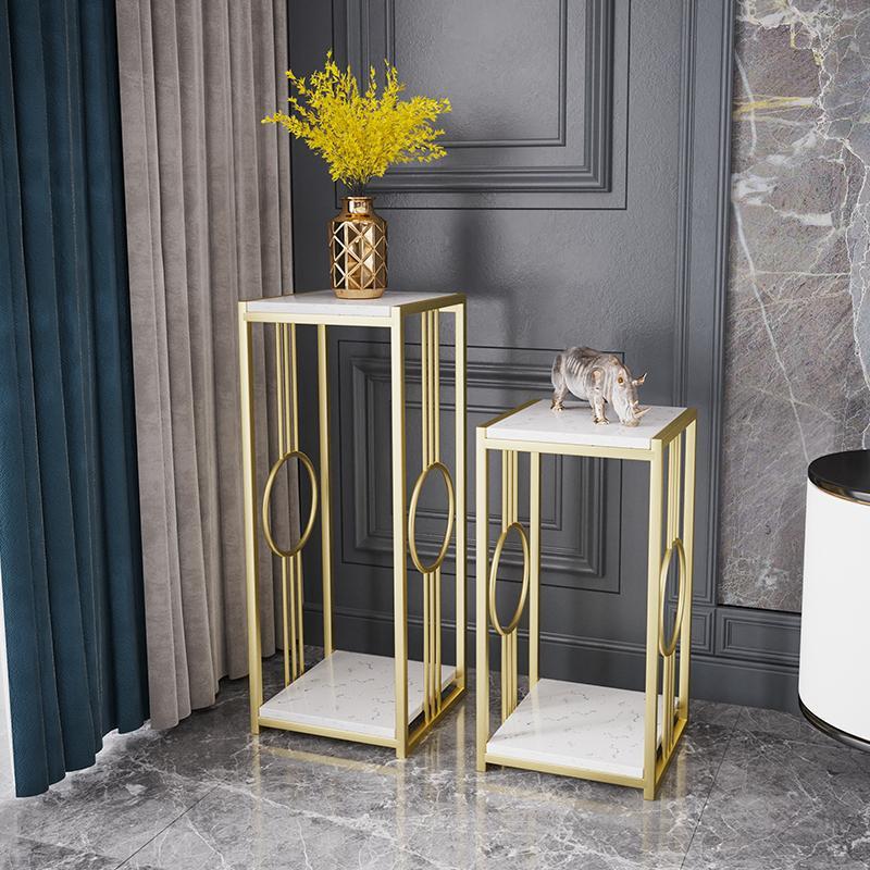 北欧客厅阳台落地式大理石展示铁艺花架子简约电视旁绿萝多层花架