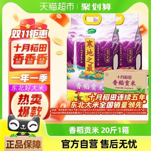 十月稻田寒地之最香稻贡米东北大米10kg(5kg*2袋)粳米一级20斤