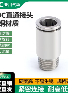 全铜镀镍气动内六角直通快速接头QTPOC4POC6/8/10/12-01/02/03/04