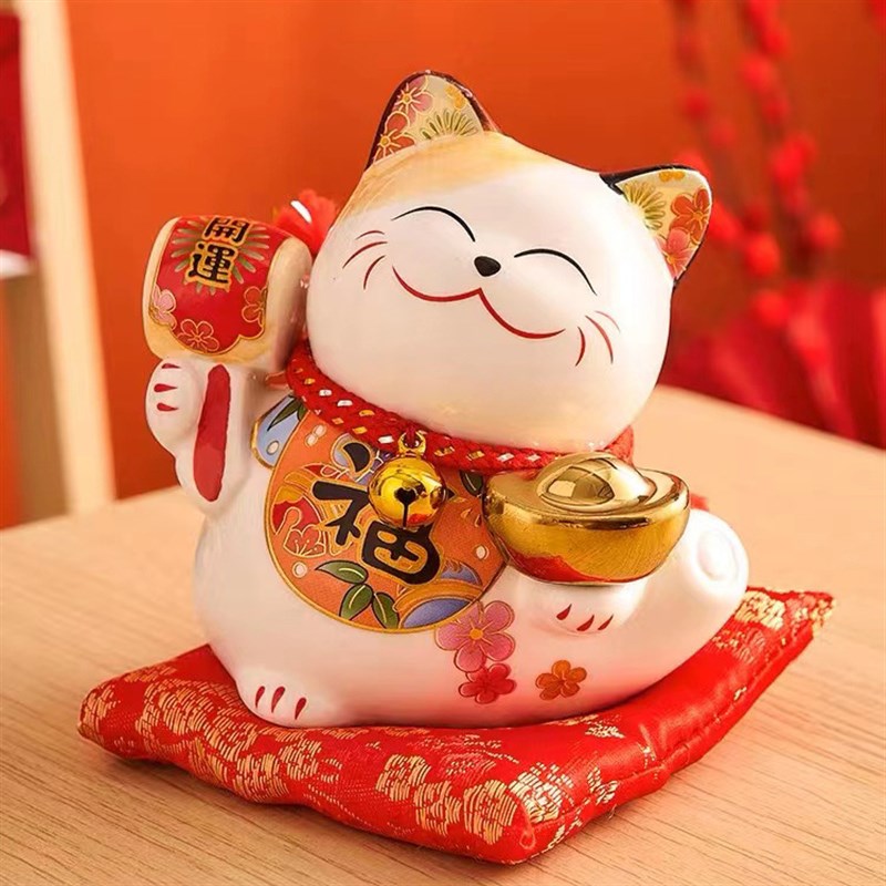招财猫摆件小号迷你店铺开业创意礼品收银台陶瓷日式存钱储蓄罐