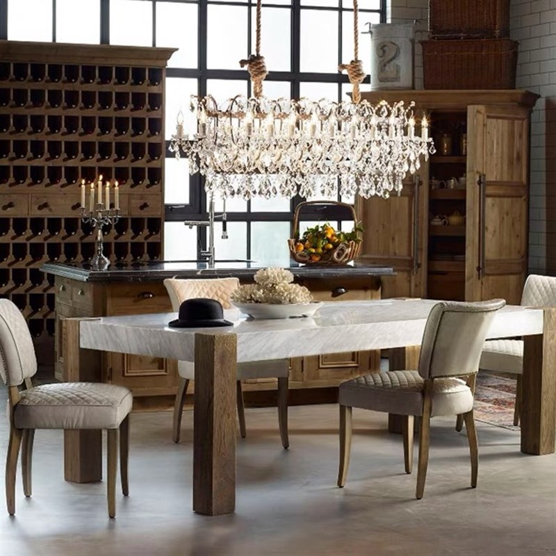 rh美式乡村铁艺复古客厅餐厅水晶吊灯长方形创意别墅酒店工程灯具