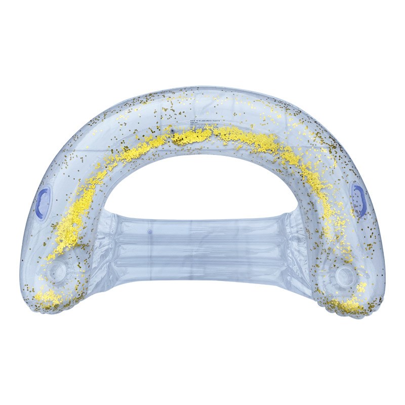 跨境新款U型靠背躺椅 网红透明亮片水上充气躺椅浮排水上充气床