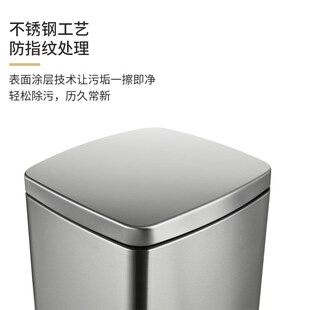 20L 30L不锈钢垃圾桶客厅厨房办公室酒店简约方形脚踏缓降垃圾桶