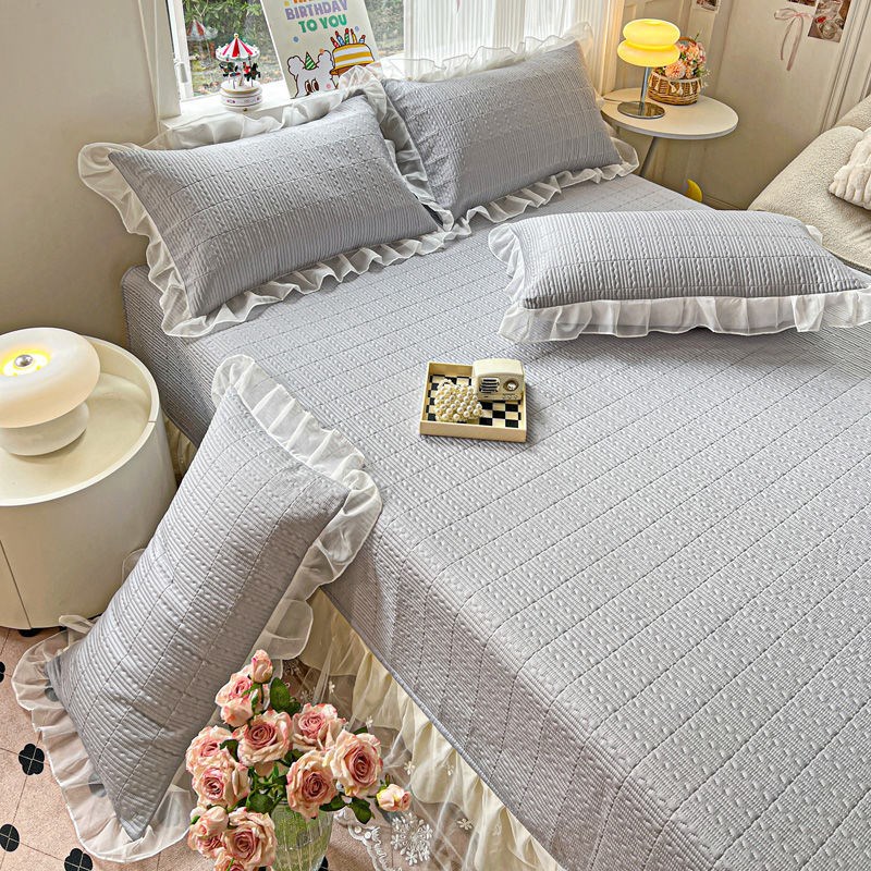 新款莫代尔天丝加棉床盖床盖三件套花边加厚榻榻米四季通用床单