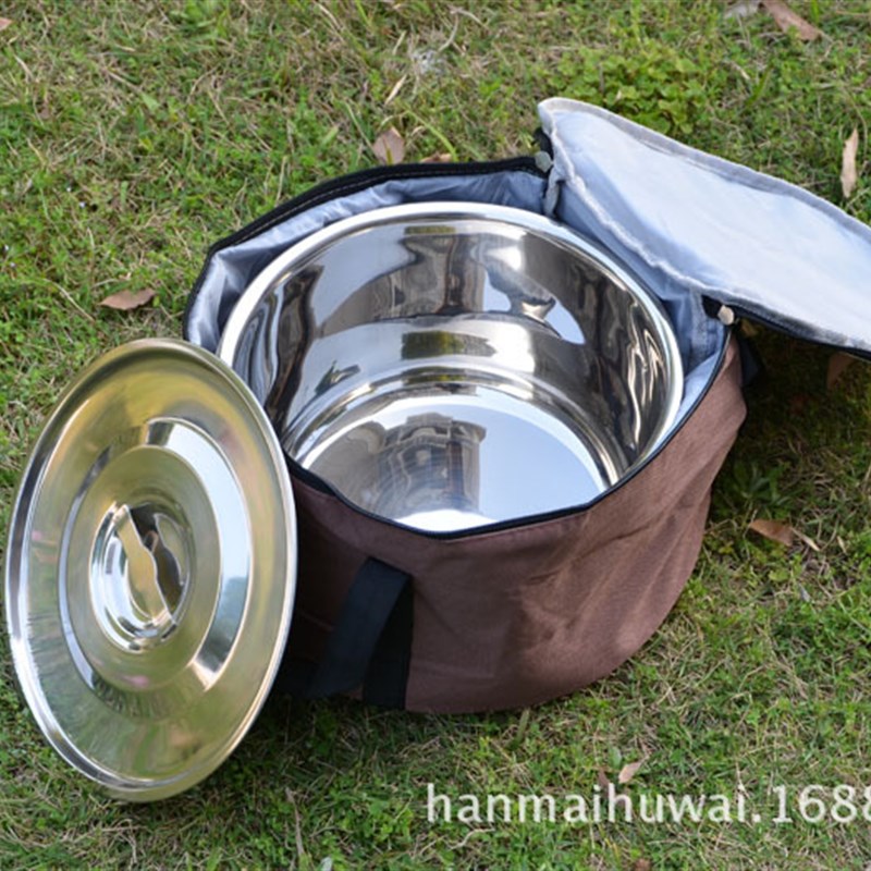 户外野营自驾 不锈钢支架吊锅 便携式套锅 带锅盖 野炊炊具4件套