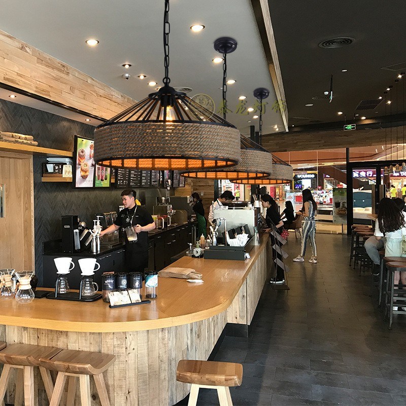美式乡村麻绳吊灯蒙古包复古工业风个性麻绳创意餐厅铁艺酒吧灯具