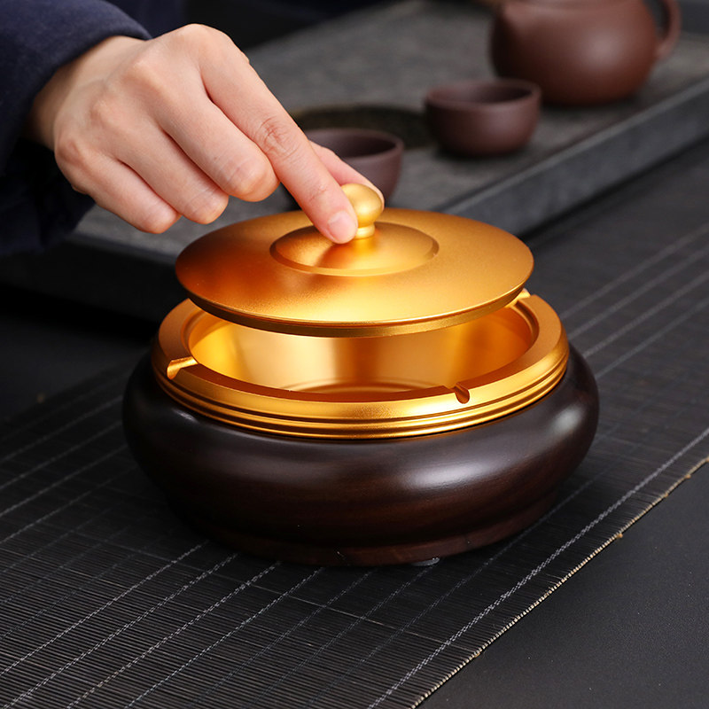 实木烟灰缸性新金属带盖客厅酒店公司时尚潮流百搭家具