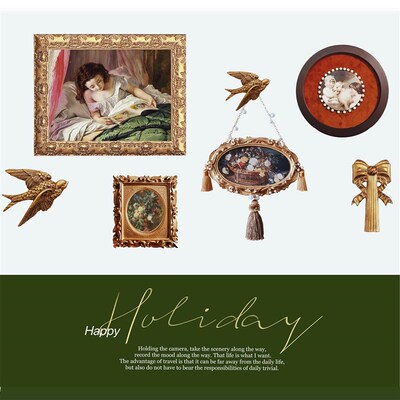 inge欧式复古客厅餐边柜鎏金流苏装饰画玄关挂画拼墙画