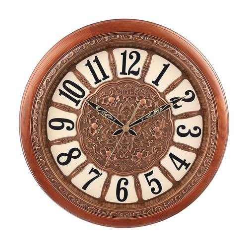 金钟宝水曲柳实木挂钟客厅圆形静音时钟挂表复古钟立体雕石英钟