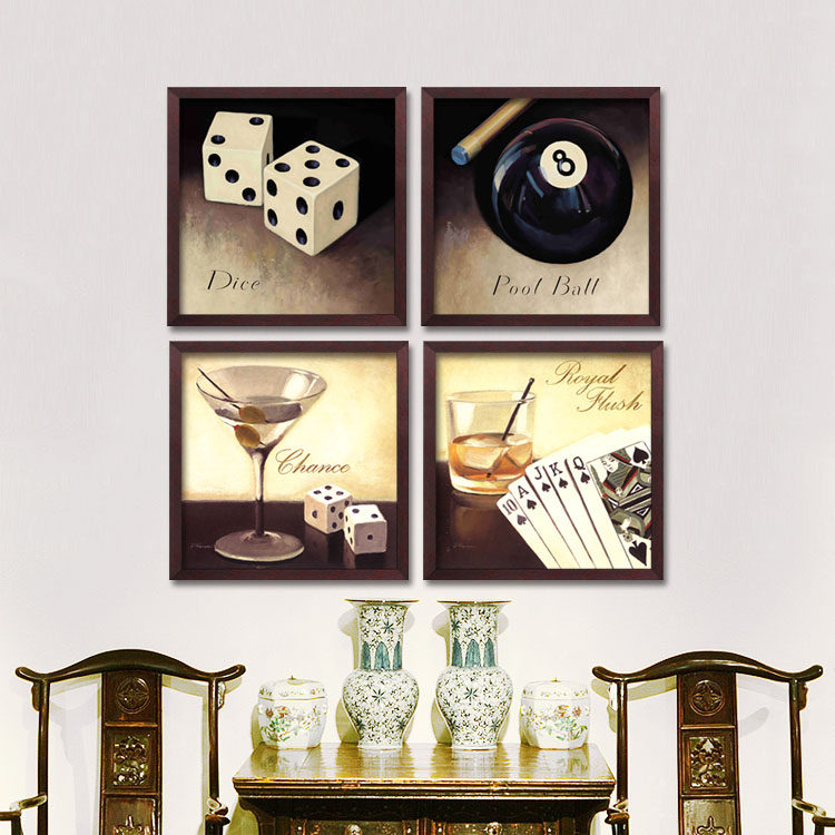 麻将馆棋牌室挂画酒吧装饰画创意台球墙画性壁画复古怀旧框画