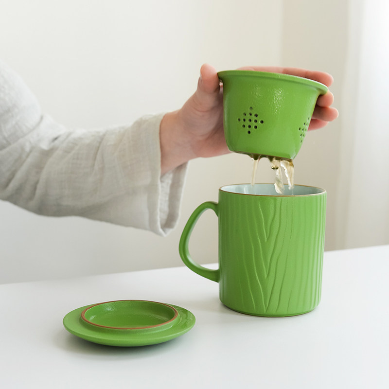 茶杯茶水分离带盖过茶漏创意木纹办公室泡茶杯子