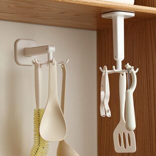 厨房旋转挂钩免打孔置物架壁挂式粘钩倒挂锅铲勺子收纳架厨具挂钩