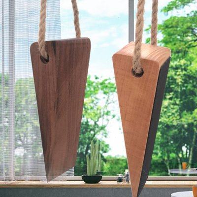 创意简约实木麻绳门档挡门器门阻器榉木门挡三角形门塞榉木黑胡桃