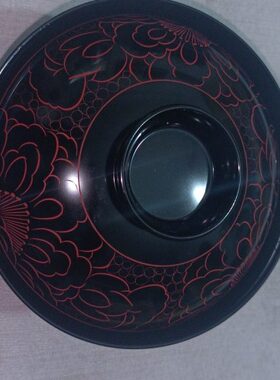 进口漆器刻花盖碗130mmx含盖100mm茶酒餐饮饭汤汁