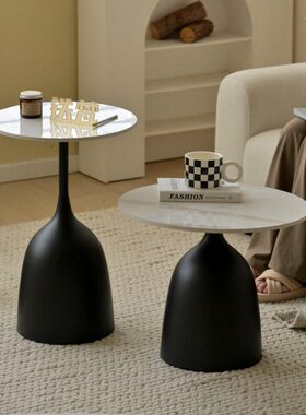 铁梵小户型客厅家用迷你茶几岩板圆形2023网红组合咖啡桌黑色简约